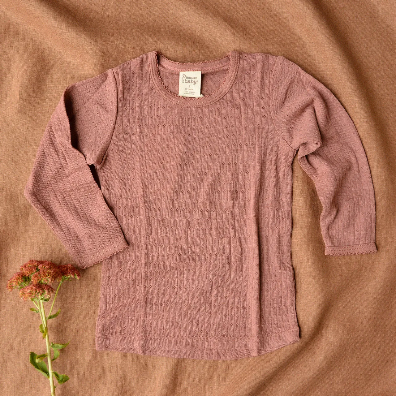 Pointelle Long Sleeve Cloud Top - 100% Organic Merino - Woodland Rose (6m-5y)