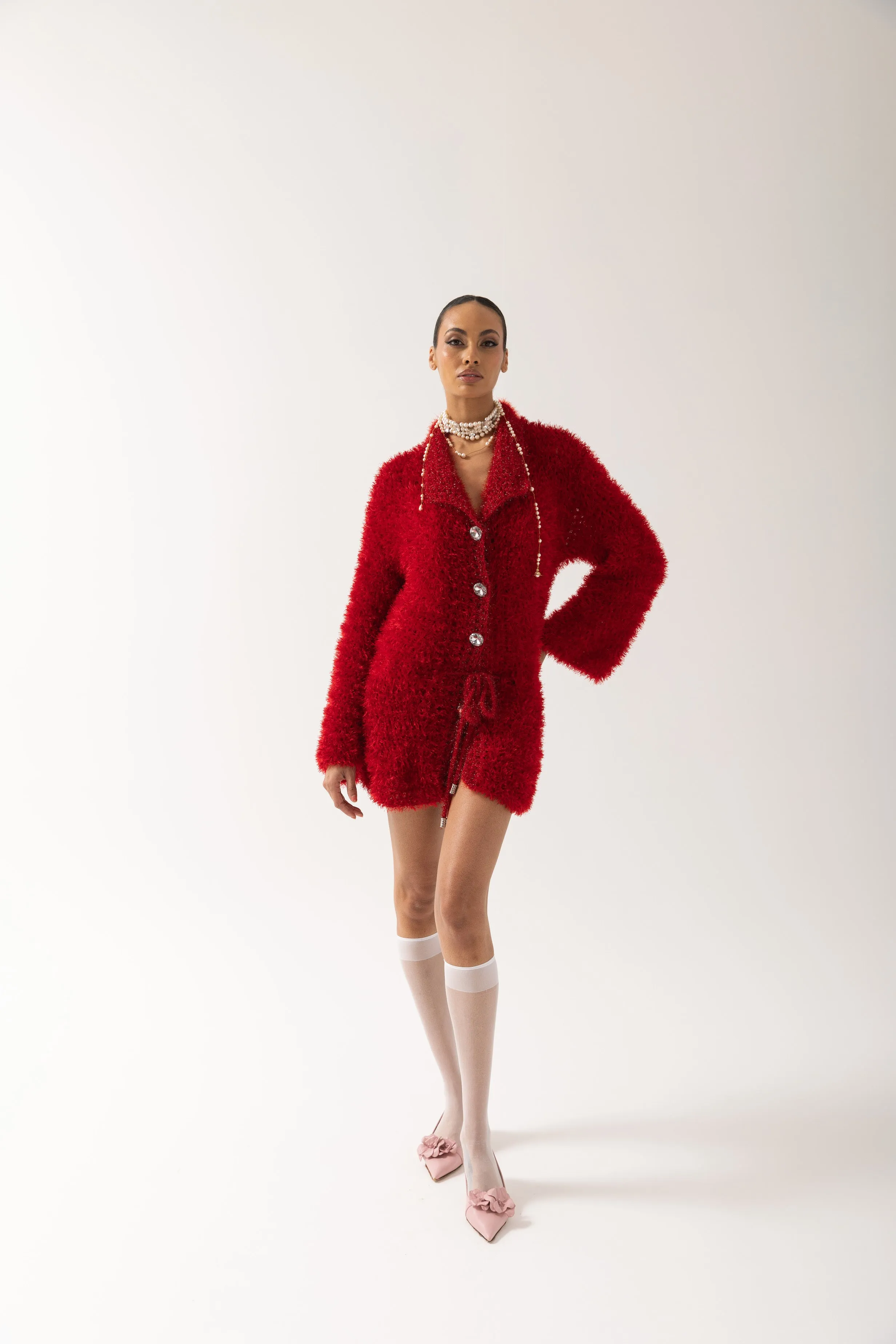 Red Monroe Handmade Knit Cardigan-Dress