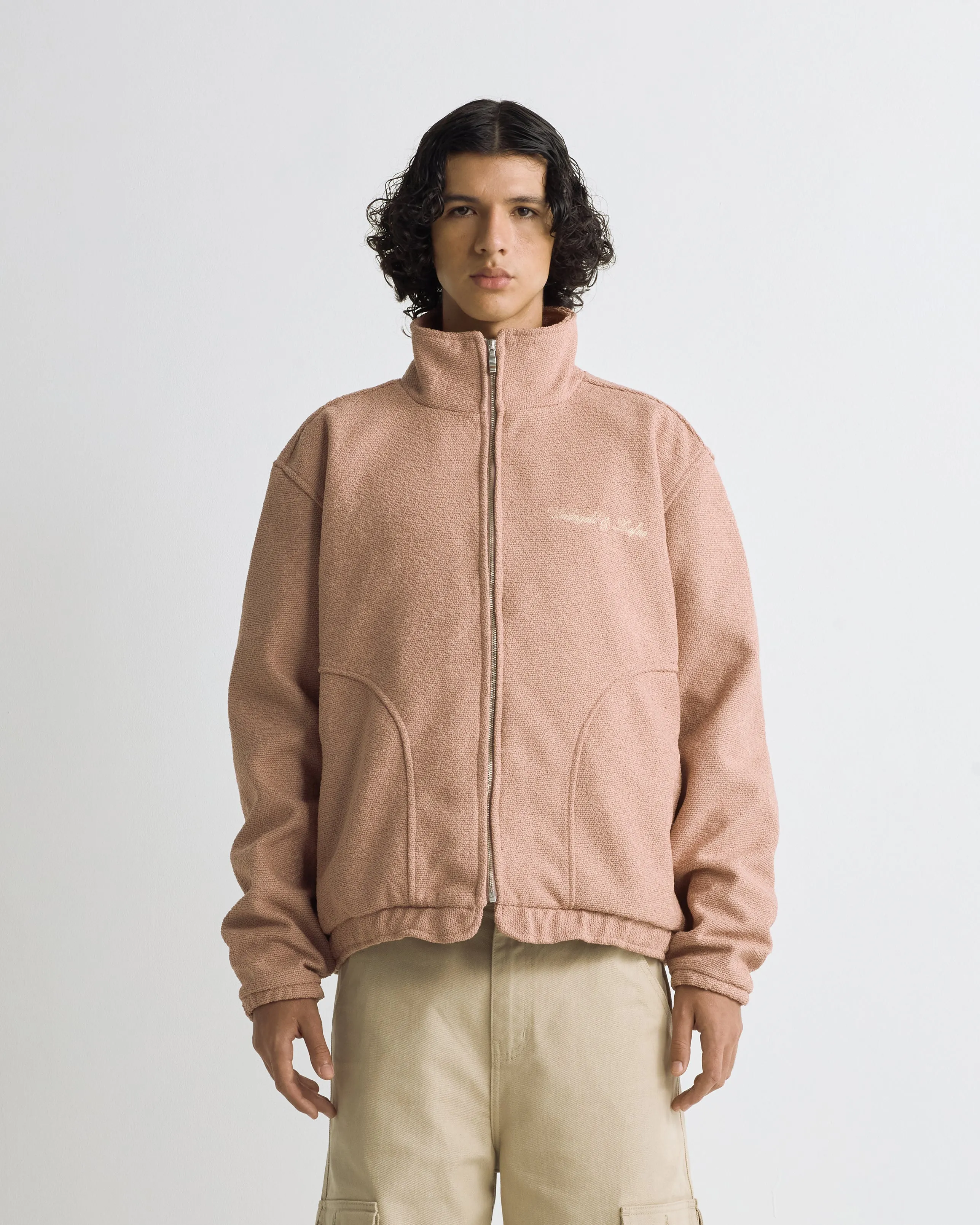 Riviera Embroidered Zip-Up Jacket Salmon