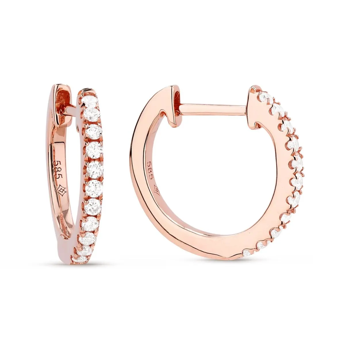 ROSE GOLD AND DIAMOND HOOP EARRINGS, .14 CT TW