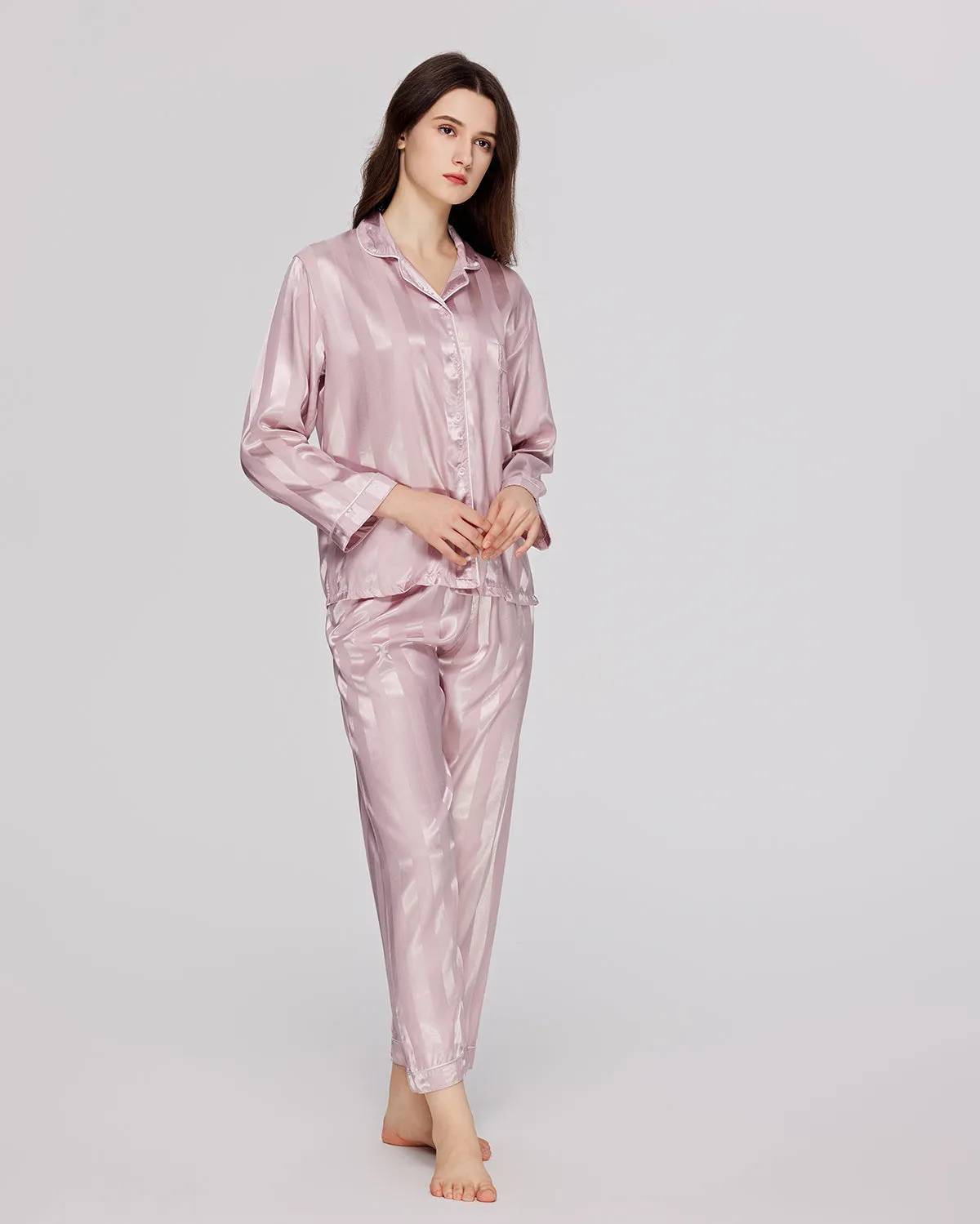 Satin Button Front Top and Pants PJ Set 309-3066N