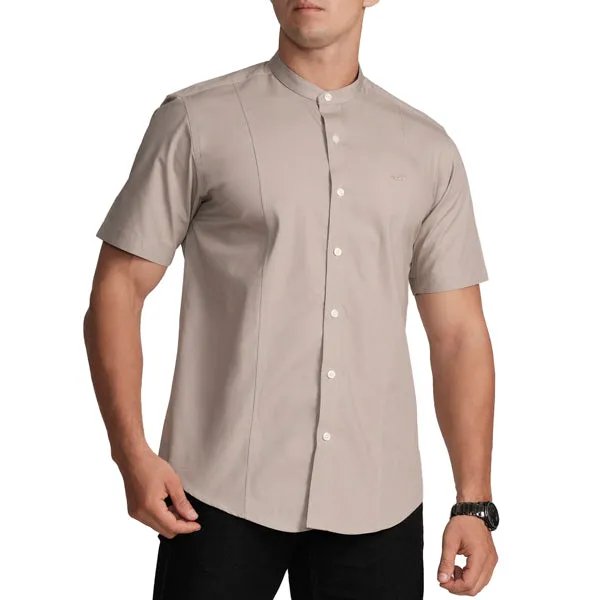 Semi-Casual Half Sleeve Sport Fit Shirt with Mandarin Collar-Opal Grey