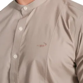 Semi-Casual Half Sleeve Sport Fit Shirt with Mandarin Collar-Opal Grey