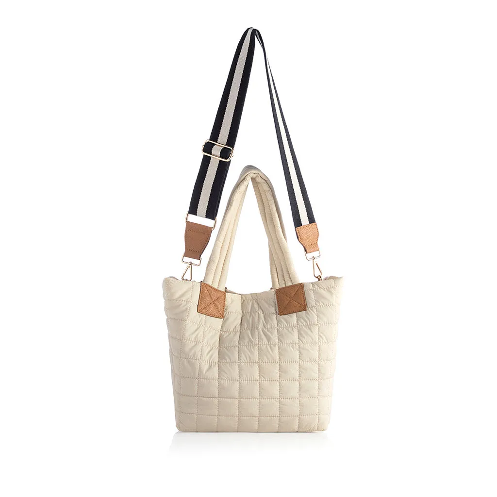 Shiraleah Ezra Quilted Nylon Tote, Ivory