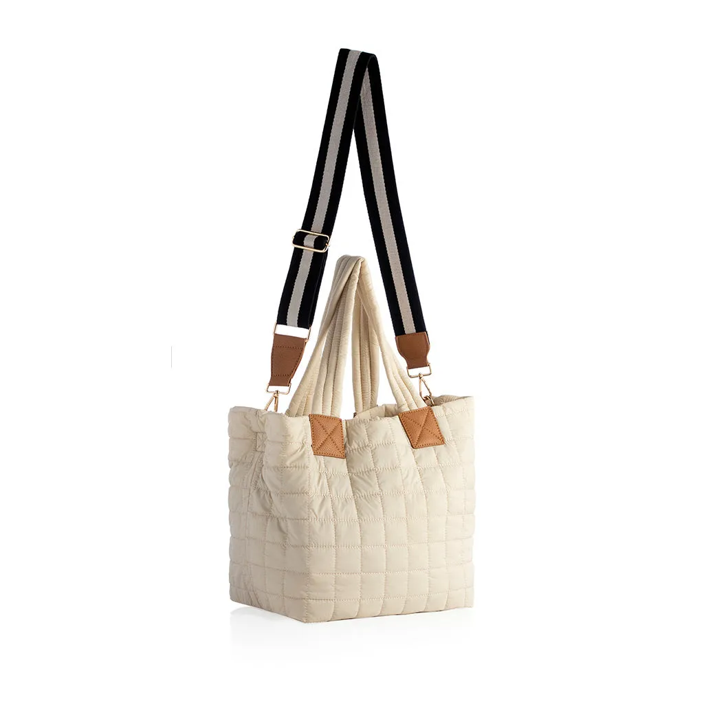 Shiraleah Ezra Quilted Nylon Tote, Ivory