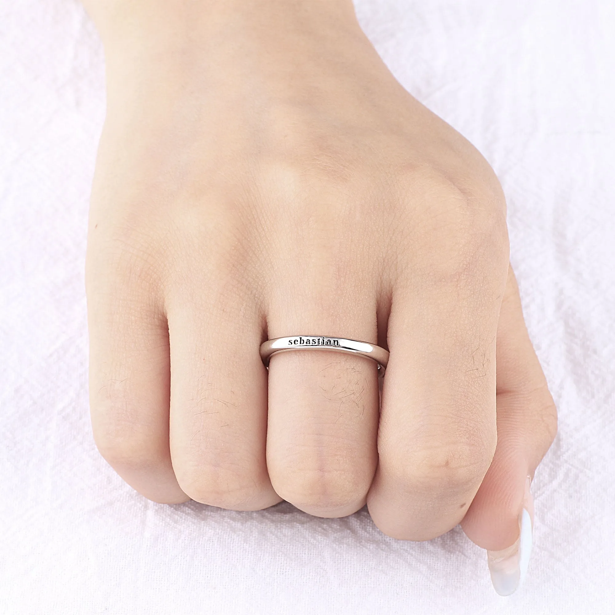 Sterling Silver Stamped Stackable Name Ring