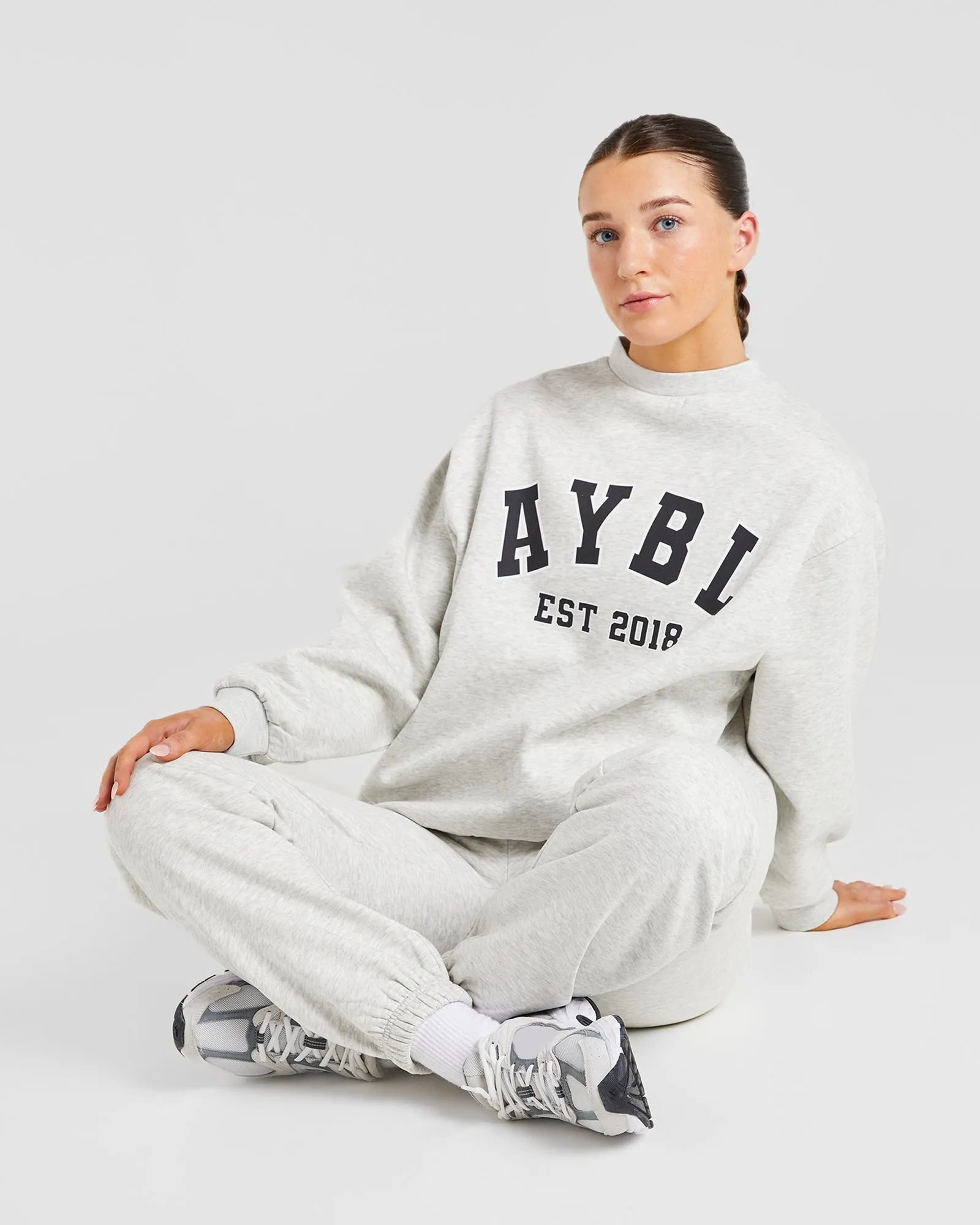 Varsity Graphic Oversized Sweatshirt - Grey Marl