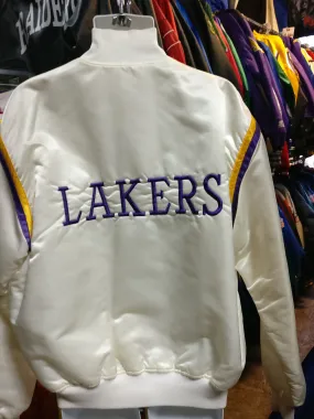 Vtg 80s LOS ANGELES LAKERS NBA Back Embroidery White Starter Jacket XL