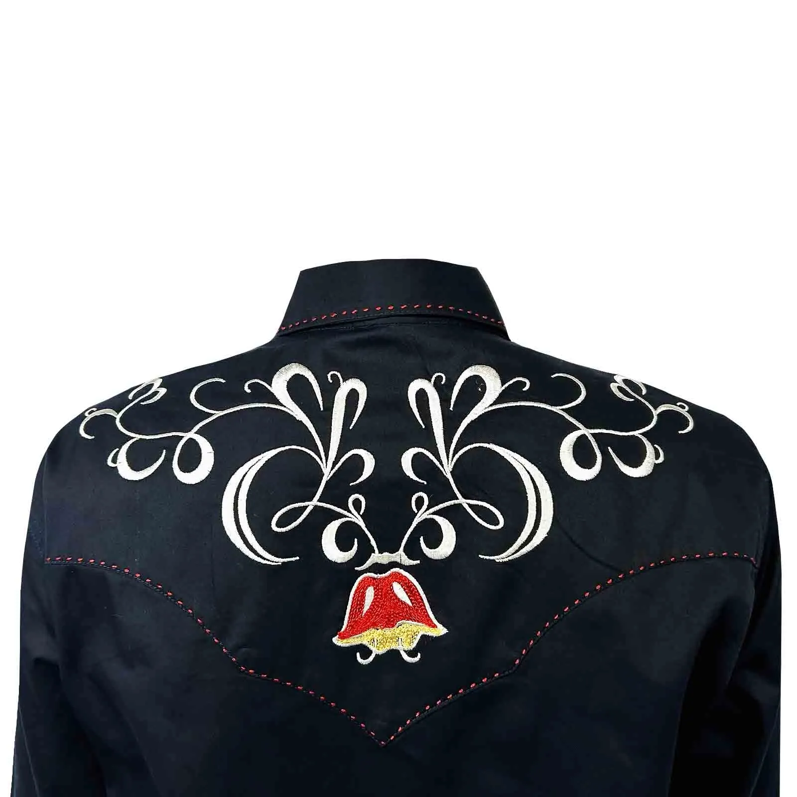 Women's Art Deco Floral Embroidery Navy Western Shirt