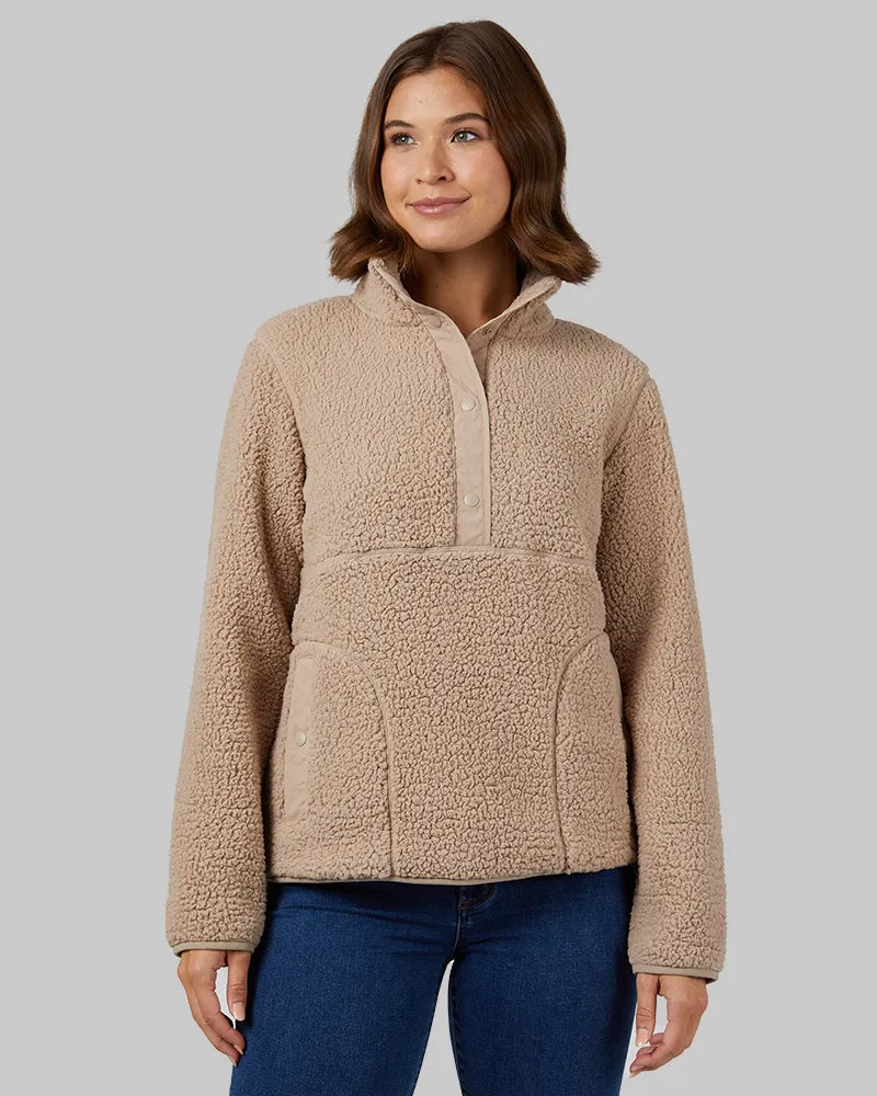 WOMEN'S COZY SHERPA SNAP MOCK TOP