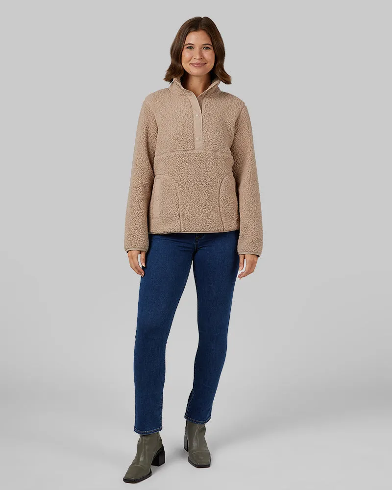 WOMEN'S COZY SHERPA SNAP MOCK TOP